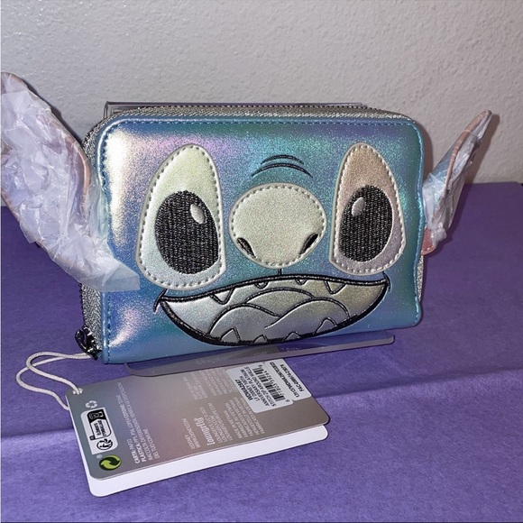 LE Loungefly Disney 100 Platinum Iridescent Stitch Cosplay Zip Around Wallet - Picture 5 of 8